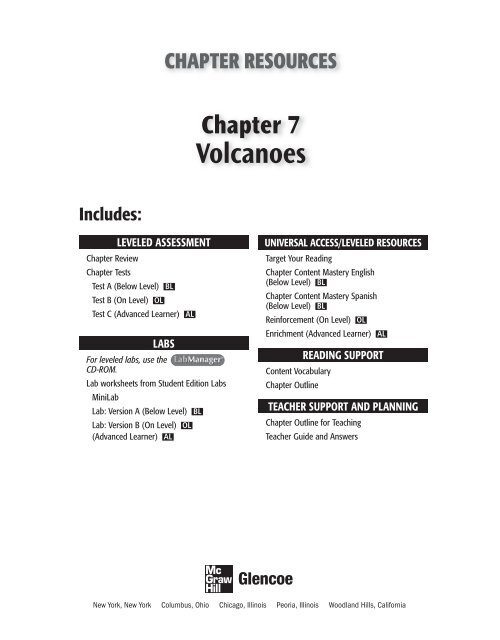 Hills and Volcano definition worksheet