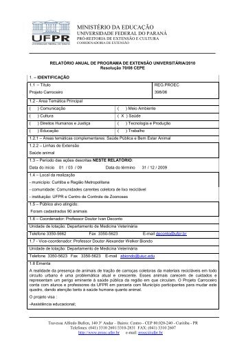 RelatÃ³rio final 2009 - Zoonoses - Universidade Federal do ParanÃ¡