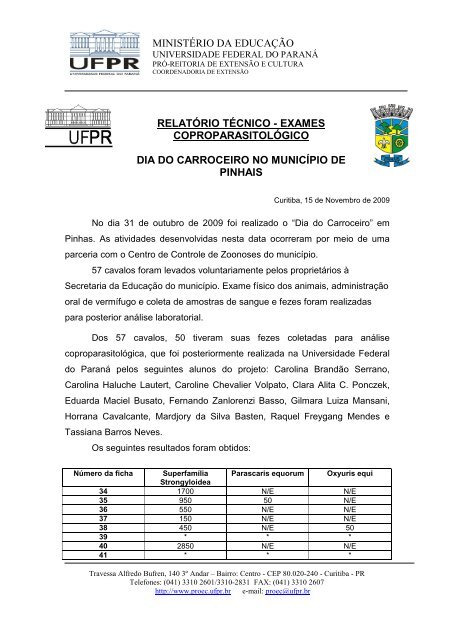 RelatÃ³rio final 2009 - Zoonoses - Universidade Federal do ParanÃ¡