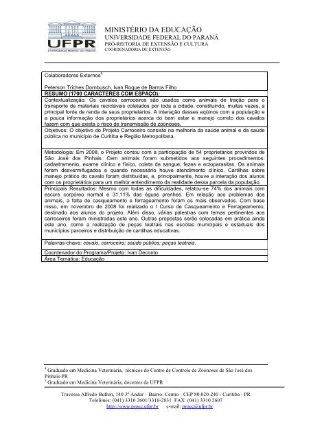 RelatÃ³rio final 2009 - Zoonoses - Universidade Federal do ParanÃ¡