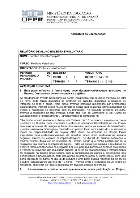 RelatÃ³rio final 2009 - Zoonoses - Universidade Federal do ParanÃ¡