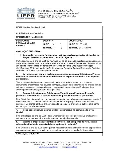 RelatÃ³rio final 2009 - Zoonoses - Universidade Federal do ParanÃ¡