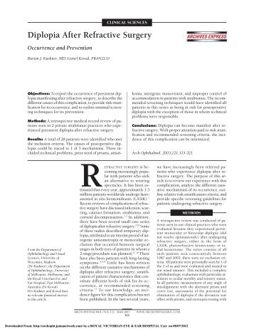 Diplopia after Refractive Surgery: occurrence and prevention.