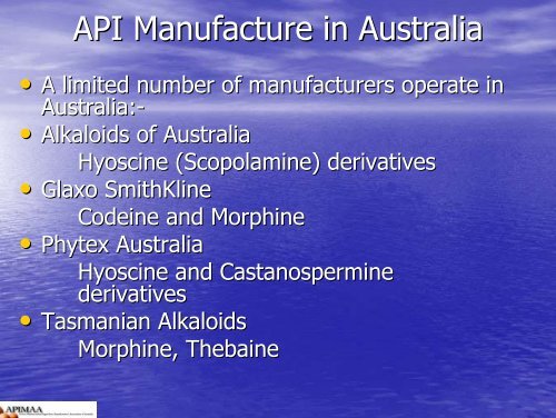 Active Pharmaceutical Ingredients - Australian Organisation for Quality