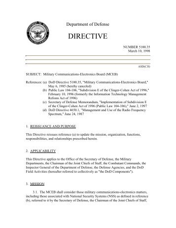 DoD Directive 5100.35, March 10, 1998 - Defense Technical ...