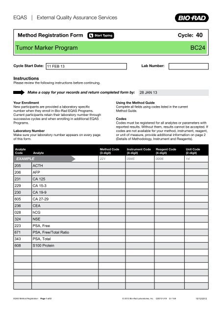 EQAS Method Registration Form - Immunoassay Program 4 - QCNet