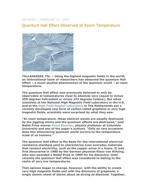 Room Temperature Quantum Hall Effect In Graphene