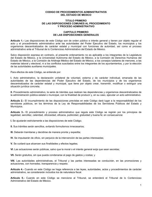 1 codigo de procedimientos administrativos del estado de mexico ...