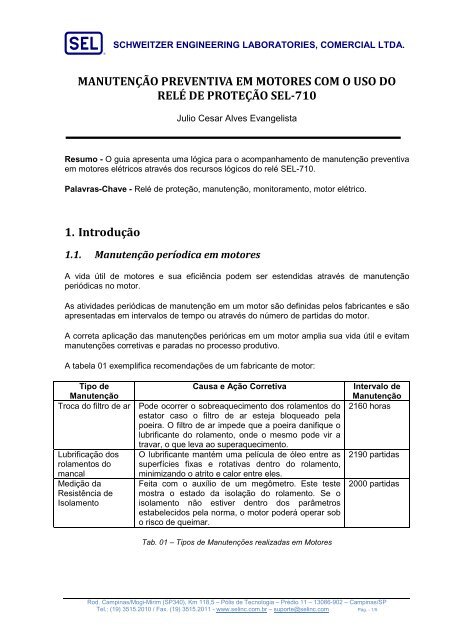 AG - MANUTENÃÃO PREVENTIVA DE MOTORES COM O ... - SEL