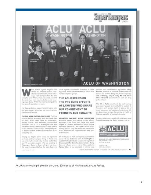 ACLU-WA 2005-06 Annual Report - ACLU of Washington