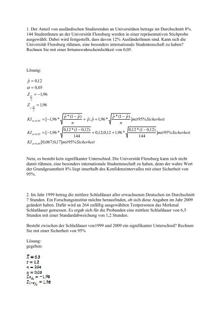 Statistik 5_mit LÃ¶sungen - Zml.uni-flensburg.de - UniversitÃ¤t Flensburg