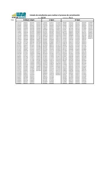 Listado de estudiantes para realizar el proceso de carnetizaciÃ³n 8 ...