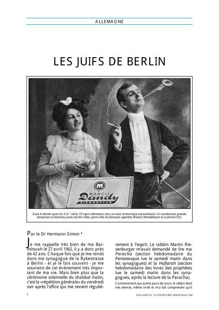 LES JUIFS DE BERLIN - Shalom