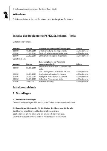 Inhalte des Reglements PS/KG St. Johann â Volta Inhaltverzeichnis ...