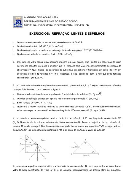 Lei Da Refraa A O Lentes E Espelhos Instituto De Fasica Da Ufba