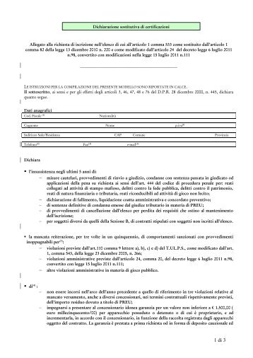 Dichiarazione sostitutiva di certificazioni - Modenagiochi.it