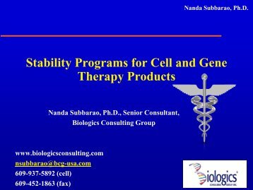 Stability Program for Cell Therapy Products