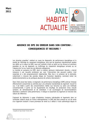 absence de dpe ou erreur dans son contenu - Anil