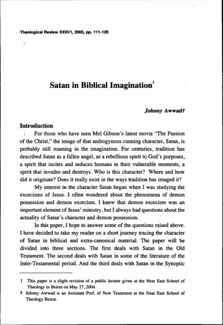 Satan in Biblical Imagination^ - A4T.org