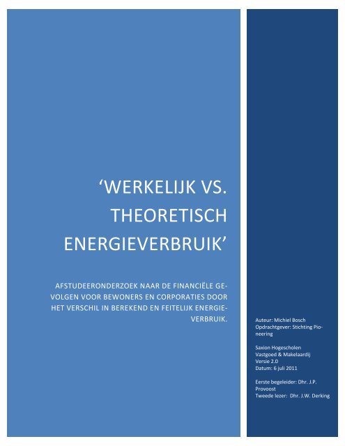 werkelijk vs. theoretisch energieverbruik - Stichting Pioneering