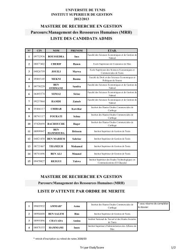 MR MRH- admis final - Institut SupÃ©rieur de Gestion de Tunis