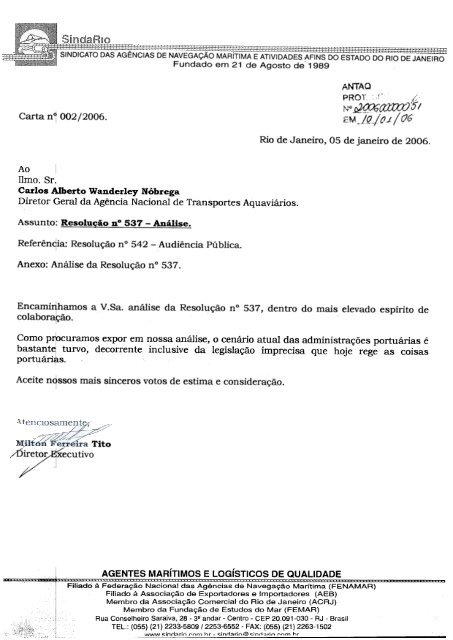 Milton Ferreira Tito Diretor Executivo SindaRio - Antaq