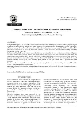 Closure of Palatal Fistula with Bucco-labial Myomucosal Pedicled Flap