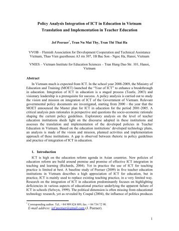 Policy Analysis Integration of ICT in Education in Vietnam ... - VVOB