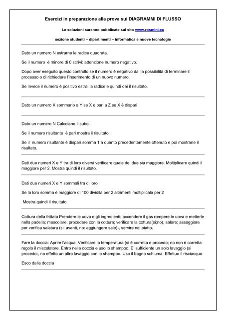 Esercizi In Preparazione Alla Prova Sui Diagrammi Di A