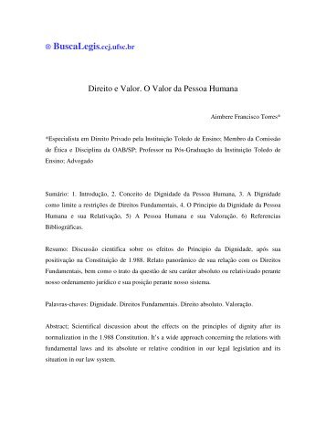 Direito e Valor. O Valor da Pessoa Humana - BuscaLegis
