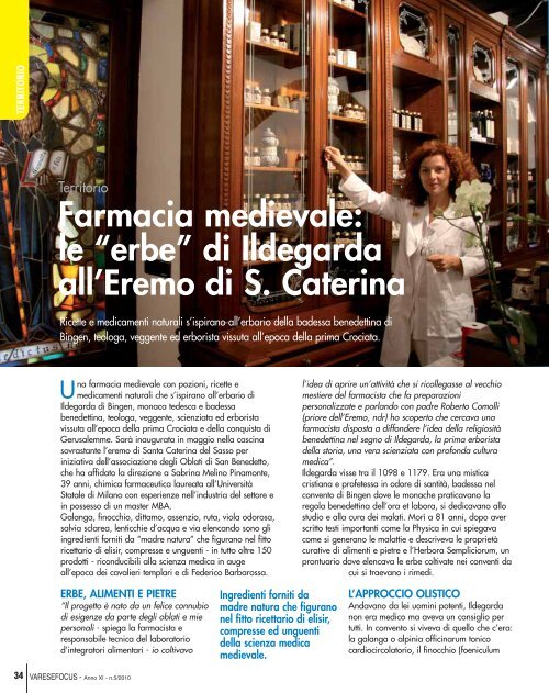 Farmacia medievale: le â€œerbeâ€ di Ildegarda all'Eremo di S. Caterina