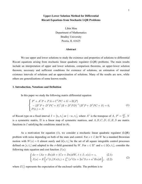 1 Upper Lower Solution Method For Differential Riccati Equations