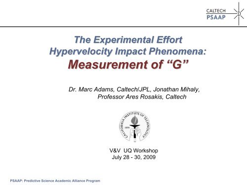 Marc Adams (JPL), Experiment - Caltech PSAAP