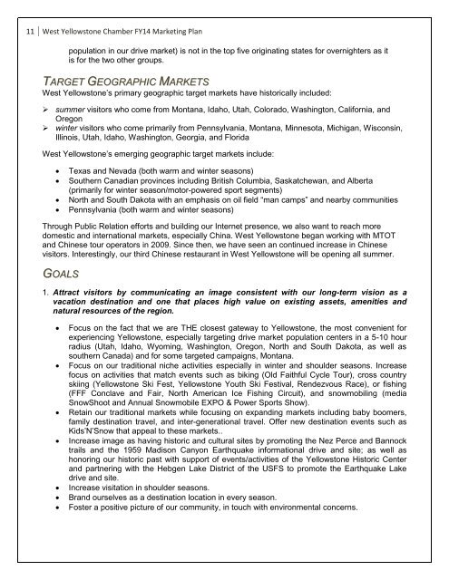 West Yellowstone Chamber/CVB Marketing Plan - Montana Office of ...