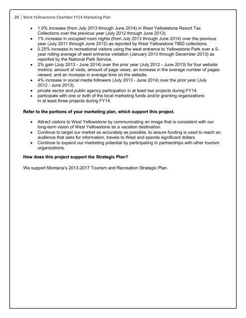 West Yellowstone Chamber/CVB Marketing Plan - Montana Office of ...