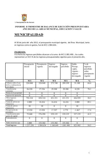 II Informe BEP Municipal, Salud y Educacion - Municipalidad de RÃ­o ...