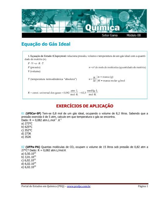 Gases Equaa A O Do Ga S Ideal Portal De Estudos Em Quamica
