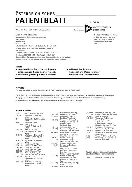 II. Teil B - Das Österreichische Patentamt