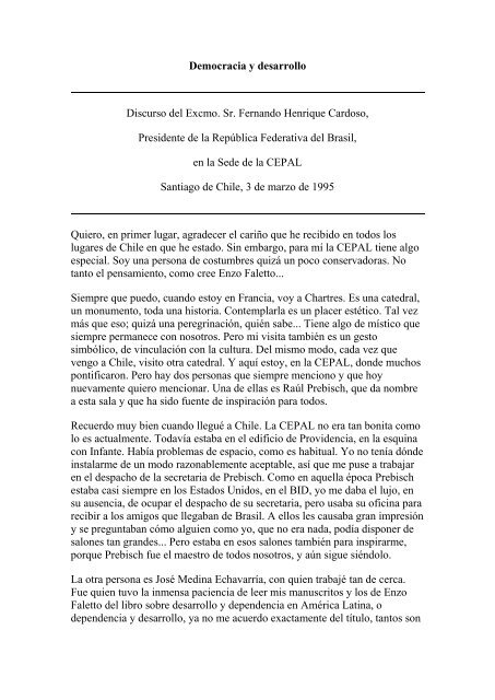 Democracia y desarrollo Discurso del Excmo. Sr. Fernando ...