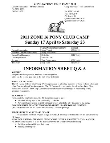 Camp Information Pack 2011 - Zone 16 - Pony Club Association of ...