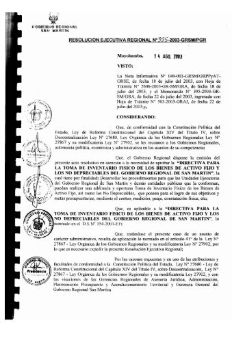 NÂº. 355-2003-GRSM/PGR | Fecha - Gobierno Regional de San MartÃ­n