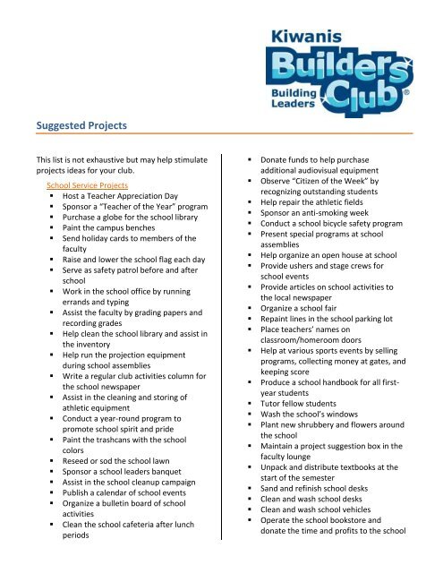 project ideas - Builders Club