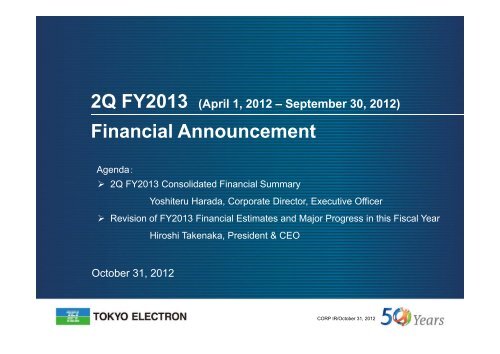 Presentations ( 1.2MB) - Tokyo Electron Limited (TEL)