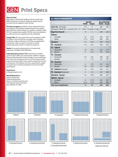 Print & Online Advertising Specs - Genetic Engineering News