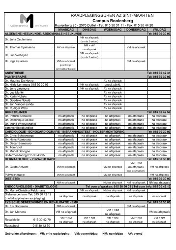 RAADPLEGINGSUREN AZ SINT-MAARTEN Campus Rooienberg