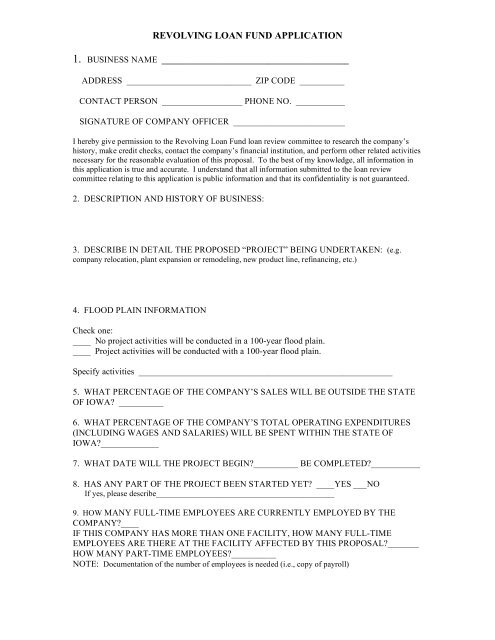 REVOLVING LOAN FUND APPLICATION