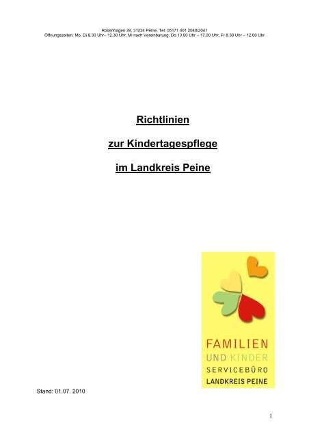 Richtlinien zur Kindertagespflege im Landkreis Peine