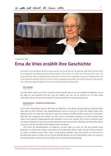 Transkription des GesprÃ¤chs - Projekt Zeitlupe eV | Erna de Vries