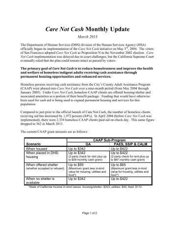 Care Not Cash Monthly Update - Human Services Agency of San ...