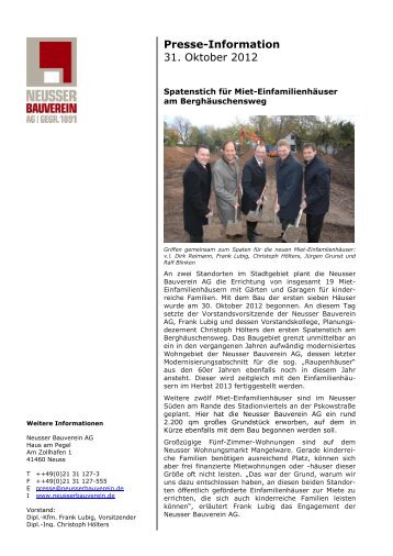 Presse-Information vom 31.10.2012 - Neusser Bauverein AG
